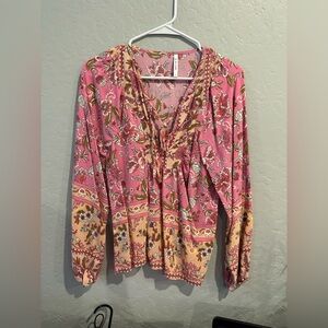 Vibrant Floral Women's Blouse in Pink and Orange